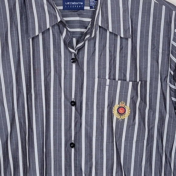 Liz Claiborne LizSport | Gray & White Button Up Shirt Size Medium - Picture 2 of 5